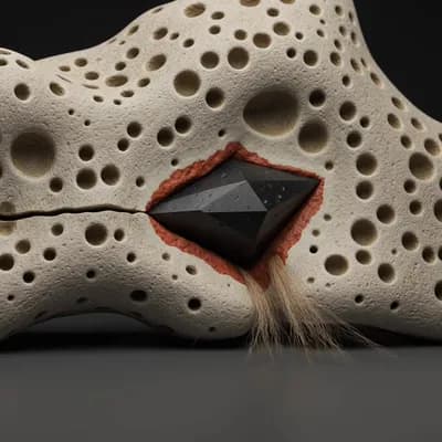 AI generated video: procedural anatomical reconstruction features a weathered bone fragment exhibiting significant corti...