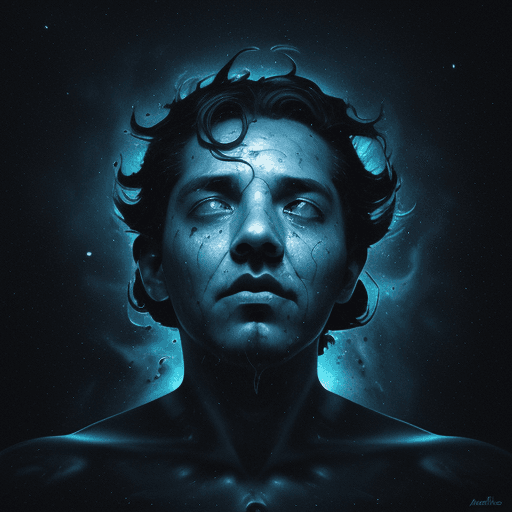 AI generated: alberto seveso art, floating head in space nebula, water ink, ink water, ink, cosmic space backgroun...