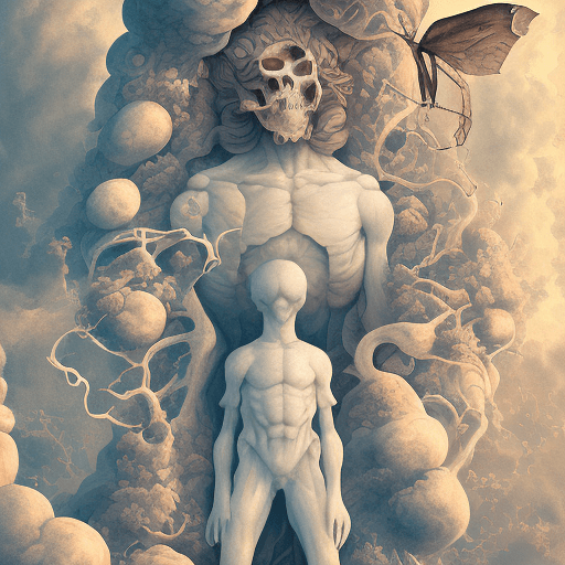 AI generated: transition kid to man : : 2D matte gouache book cover illustration : : white marble macabre poetry w...