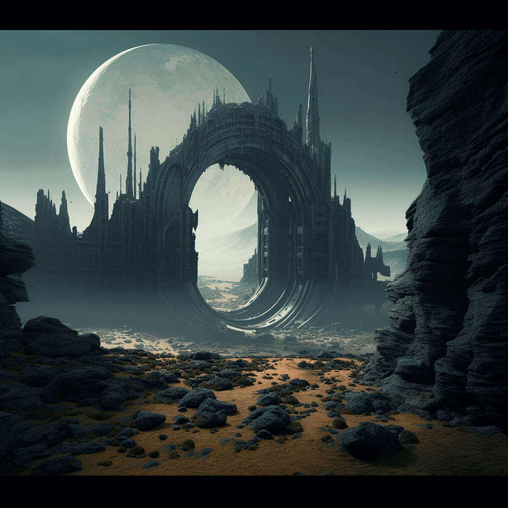 AI generated: alien ruins, scifi, future, golden ratio, by Edmund Blair Leighton, Brom, Charlie Bowater, faces by ...