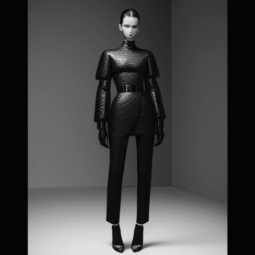 AI generated: Medium shot portrait of  a beautiful model in Balenciaga outfit, fashion shot, editorial, highly det...