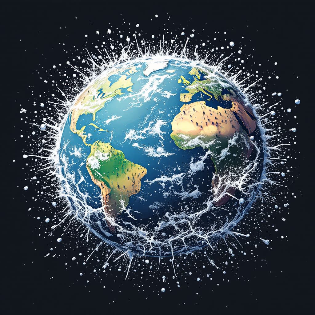 AI generated: a comic of the humanized planet earth, which is shaking off humans from its shoulders as if it were ...