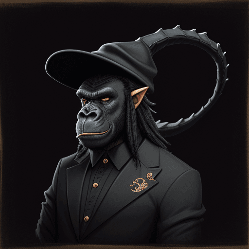 AI generated: A black dragon. style of bored ape yacht club. wearing a hat.