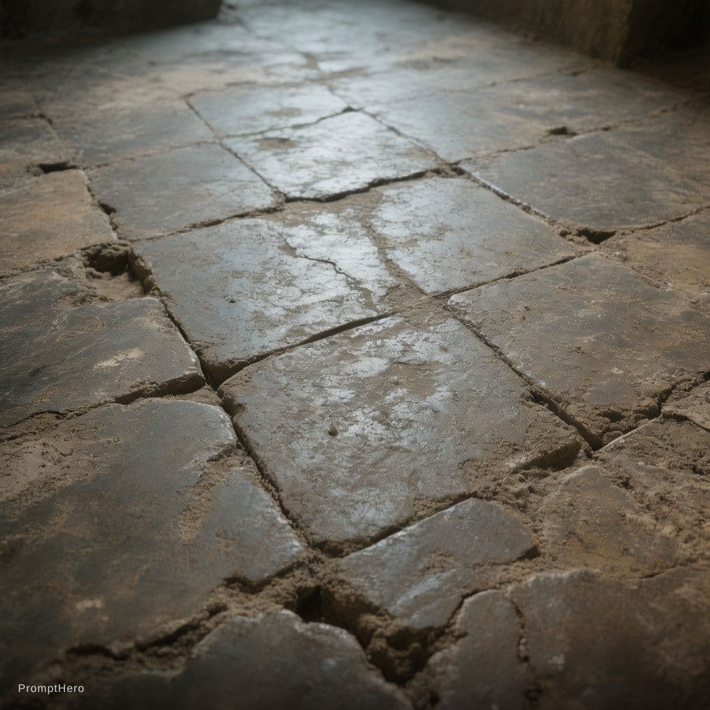 AI generated: need a floor from a prison in 1825 Madagascar palace dungeon from top view close up from first perso...