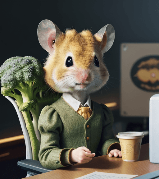 AI generated: a portrait of an extremely cute and adorable golden hamster waving goodbye while sitting in an offic...