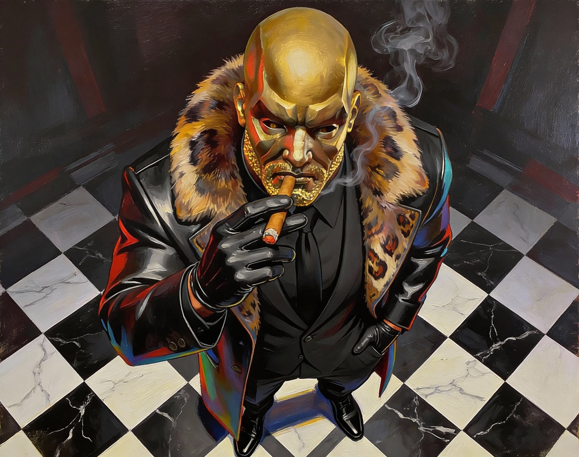 AI generated: full body picture of a A bald african american man with a gold head with a gold beard the beard shou...