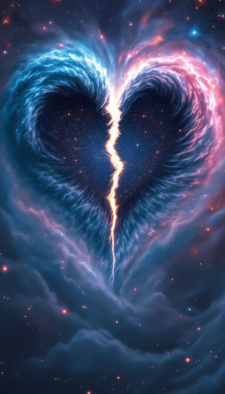 AI generated: (Loveheart Eye open) :: Swirling hyperrealistic hyperspatial vortex tornado of broken loveheart, eac...