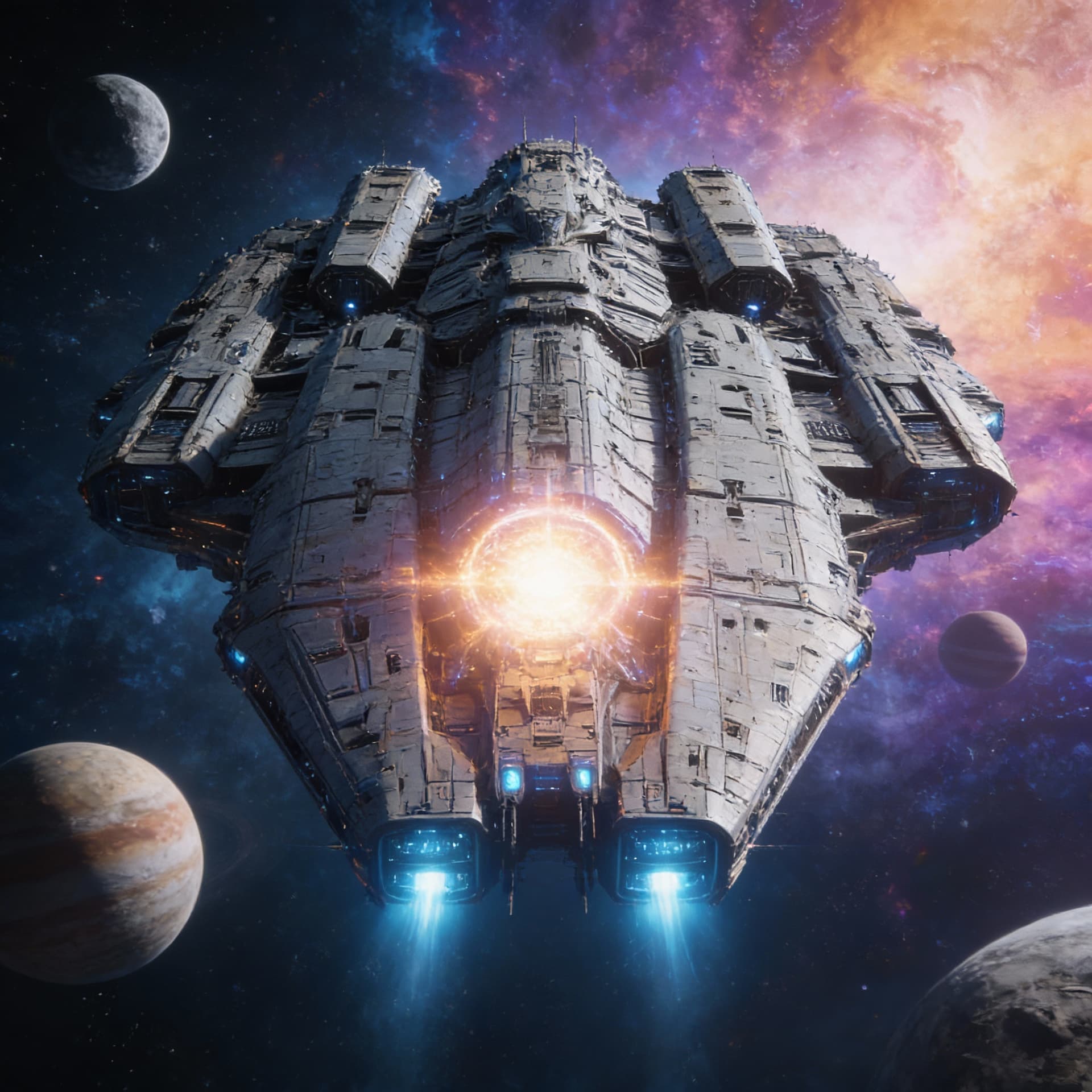 AI generated: Use Reference Images to imagine, in detail, an alien spaceship. Cambind and alter specs to create a ...