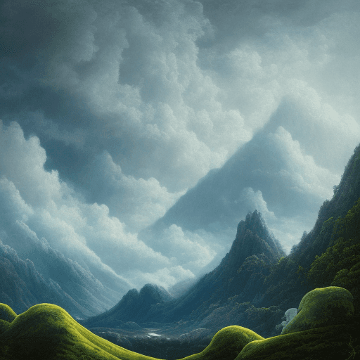 AI generated: an endless mountain range on the background full with lush green forests and life, blue sky with exp...