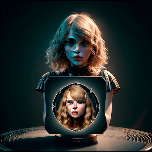 AI generated: Portrait of Taylor Swift sitting on the face of a fan 8k, VFX, octane render, unreal engine 5, Diffr...