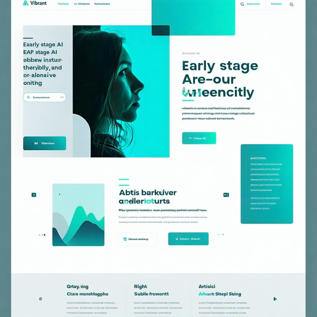AI generated: professional webpage for early stage AI startup, vibrant, teal, white, artistic, subtle, ui,ux,ui/ux...