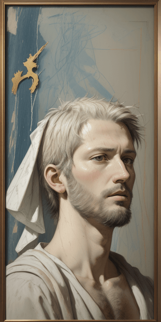AI generated: a drawing of a head, in the style of reimagined religious art, mark lague, florian nicolle, biblical...