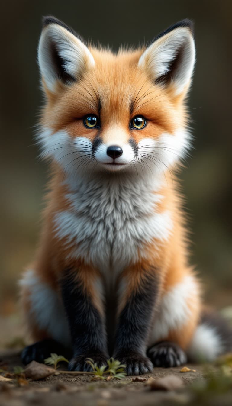 AI generated: Photorealistic baby fox with plush fur, sitting, without background