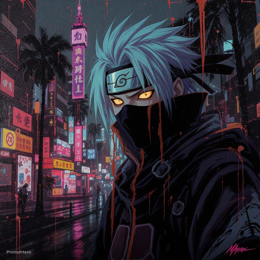 AI generated: naruto anime wallpaper, itachi wallpaper, in the style of cyberpunk dystopia, light blue and dark or...