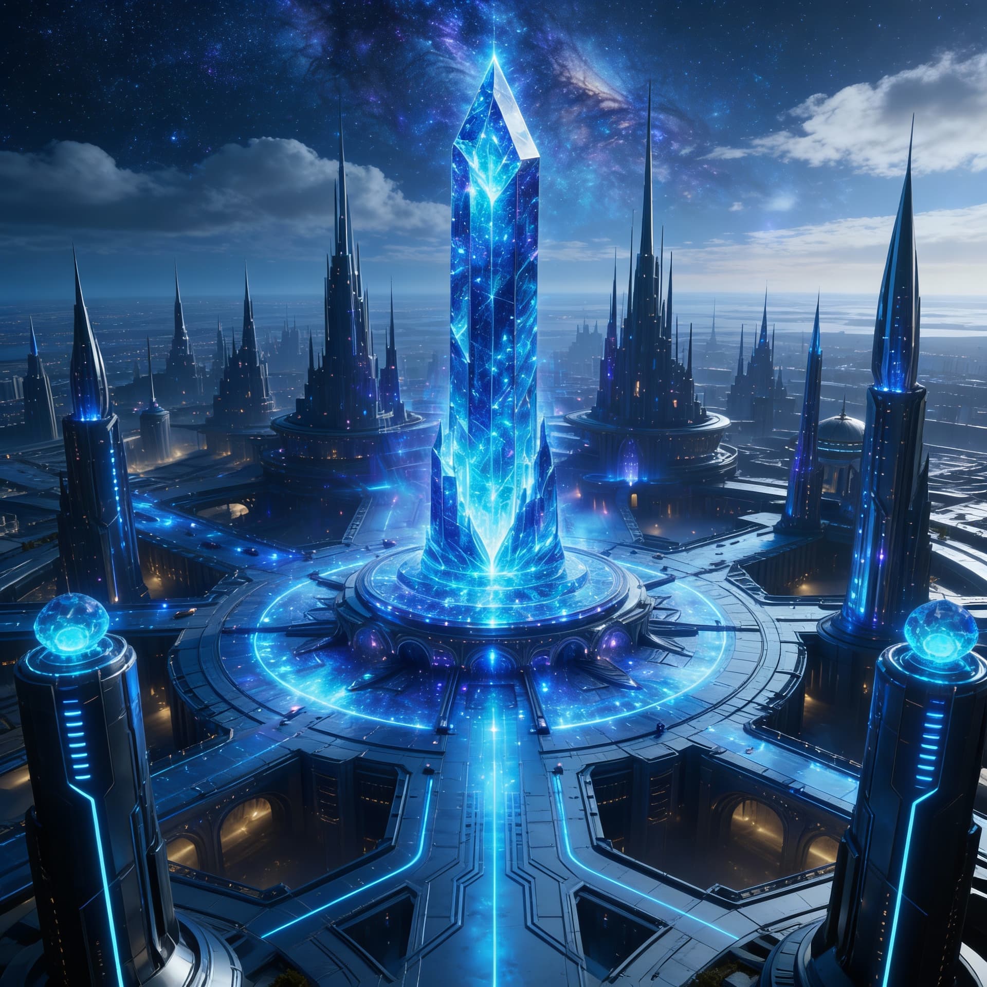 AI generated: Create an Advanced AI Futuristic Mega City. A Massive scaled city with artificial skies. It is the c...
