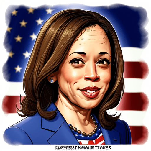 AI generated: create a caricature design of Kamala Harris adding a quote new chapter in American history, the cari...