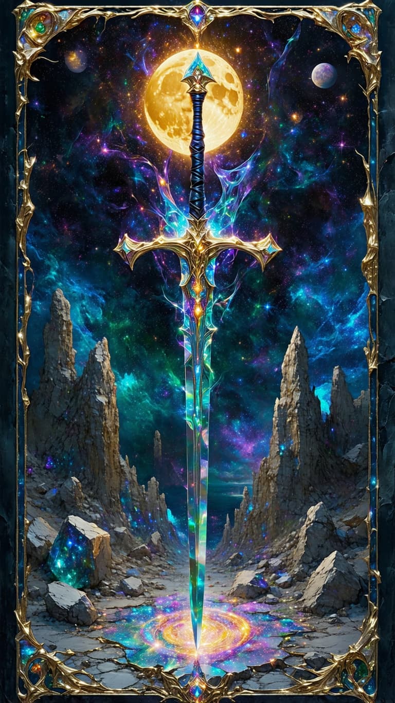 AI generated: Tarot card frame with photo placeholder romantic  card will feature hyper-realistic gold, opal quart...
