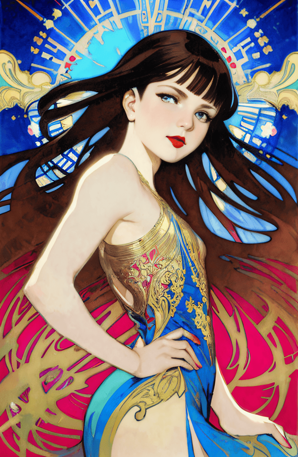 AI generated: John Berkey style, alphonse mucha style, Berlin Secession style, Art Deco style, portrait of a beaut...