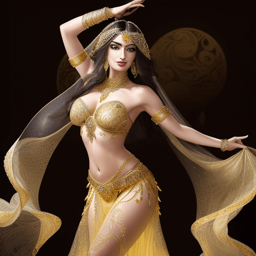 AI generated: a high-resolution portrait of a supermodel beautiful 25 year old belly dancer wearing exquisite flow...