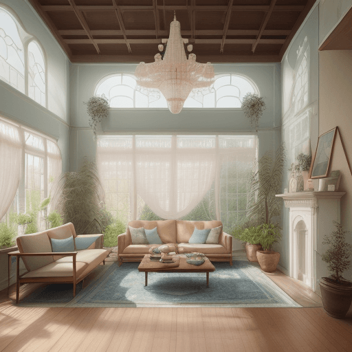 AI generated: High resolution photography interior design, dreamy sunken living room conversation pit, wooden floo...