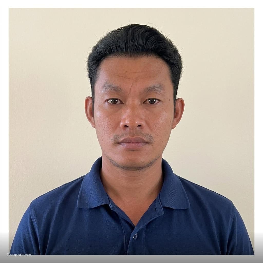 AI generated: 3.5 cm x 4.5 cm Tr visa size and change polo dark blue t shirt with column