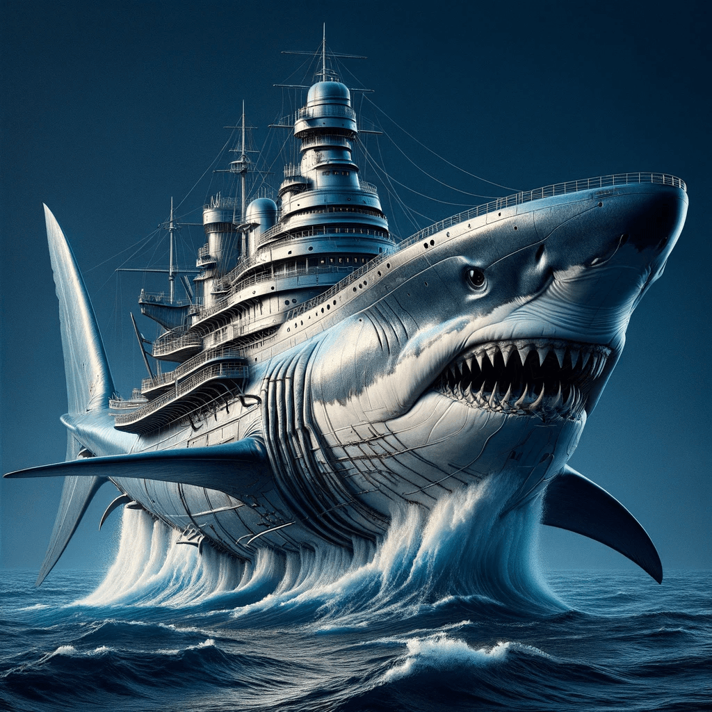 AI generated: Ultra-detailed 8K Photography: A hyper-realistic representation of a massive shark conceptualized as...