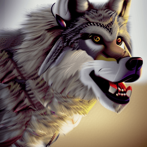 AI generated: High resolution photography, anthropomorphic female wolf, fluffy fur, detailed face, small breasts, ...
