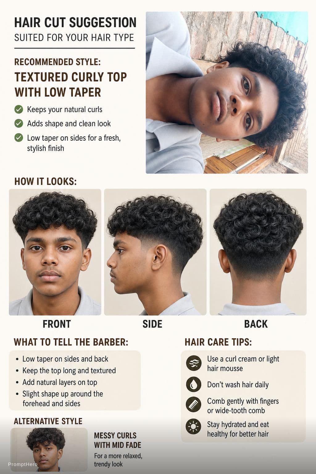 AI generated: Suggest 


me hair cut according my hairs