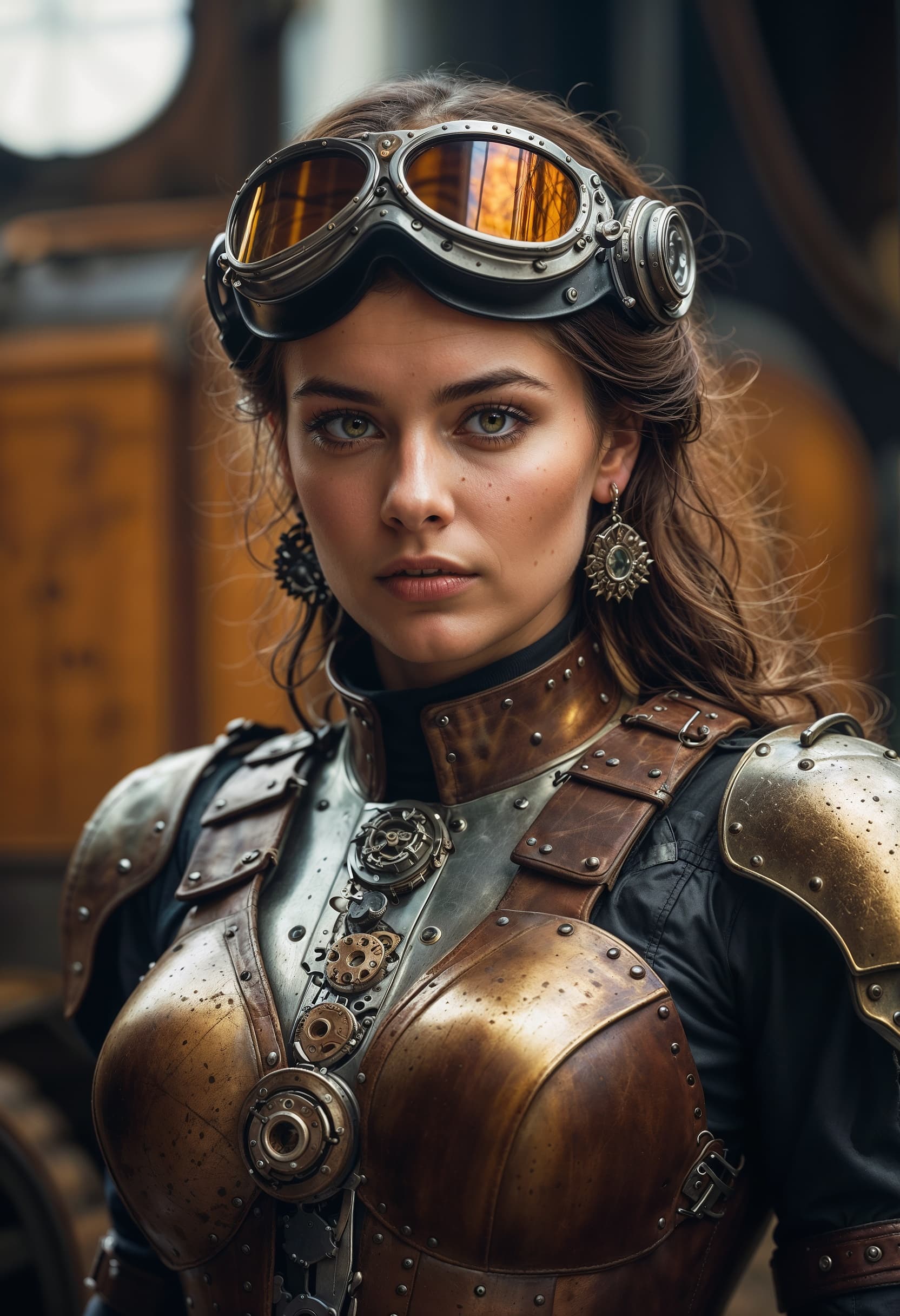 AI generated: A highly detailed photo of a female Dieselpunk paladin in a striking pose. The shot is captured usin...