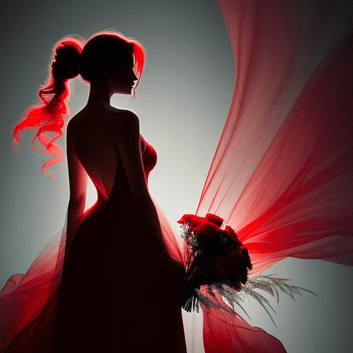 AI generated: ethereal photography,A striking scale representation of cyans and reds of a woman's silhouette from ...