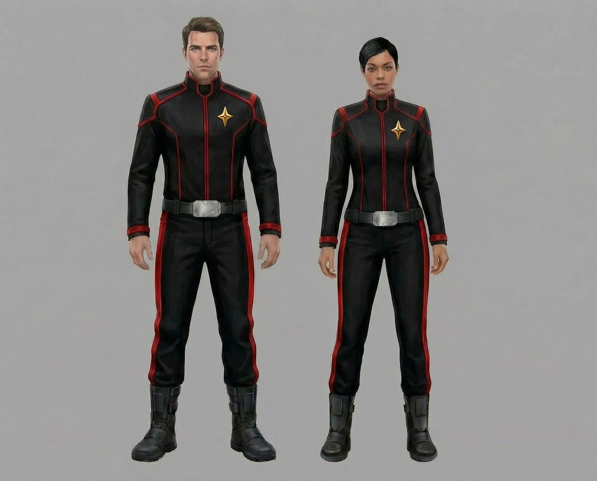 AI generated: Create a Sci-Fi uniform with a badge. Use the reference image one as the badge, and place the badge ...