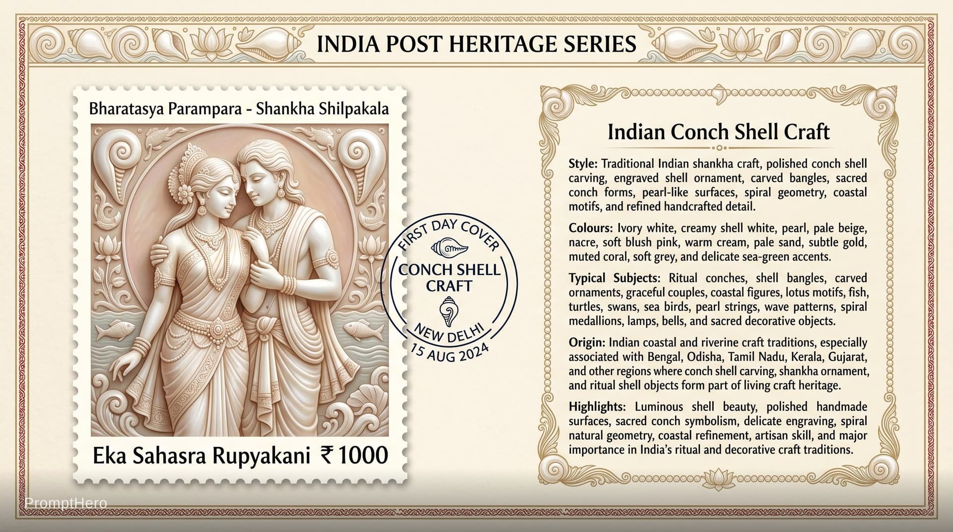 AI generated: Create a 16:9, 4K premium commemorative First Day Cover envelope inspired by India Post heritage des...