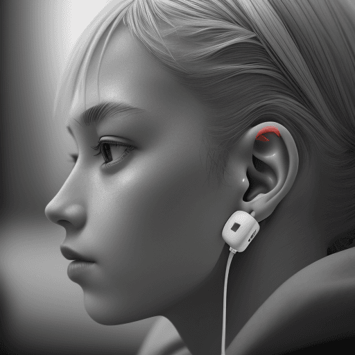 AI generated: Close-up, mecro shot, Apple Airpods, silver color, Fujifilm GFX 100S, aperture at f/8, ISO 100, soli...