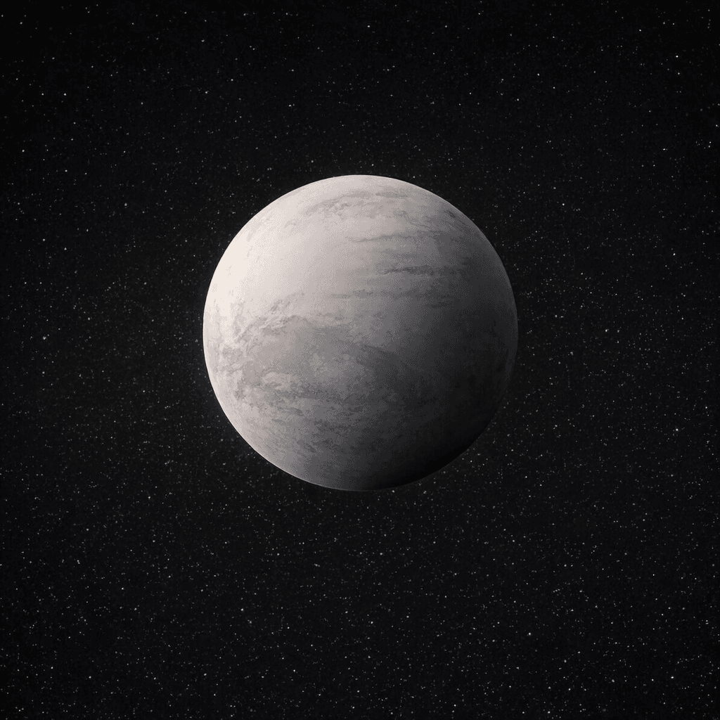 AI generated: A light grey planet that gives the feeling of stillness, Floating in the vastness of outer space