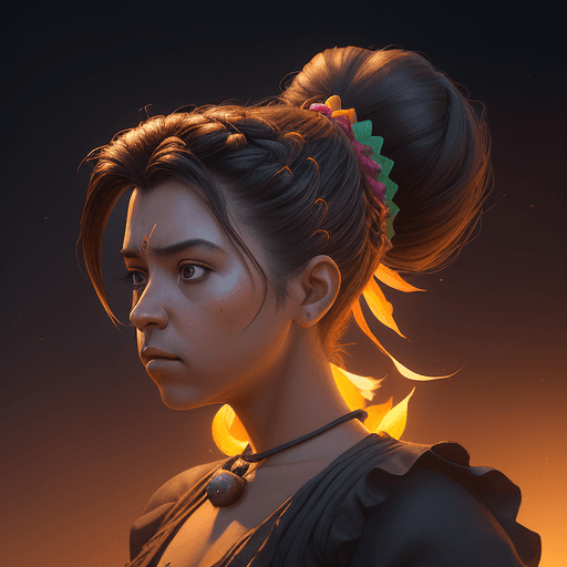 AI generated: a girl with her hair up in the air, in the style of unreal engine 5, mexican folklore-inspired, anim...