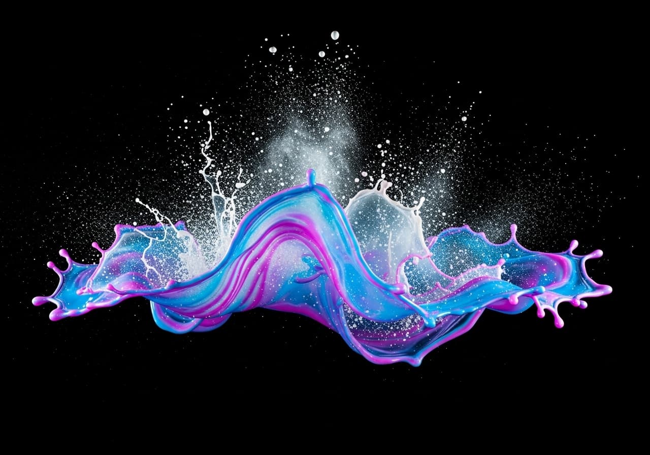 AI generated: holographic liquid abstract hq background art, neon, pattern, powder, studio lights, fluid, black ba...