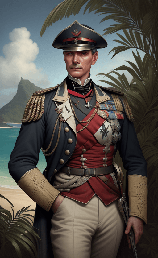 AI generated: Portrait of a victorian army officer overlooking a tropical island, male, detailed face, 19th centur...
