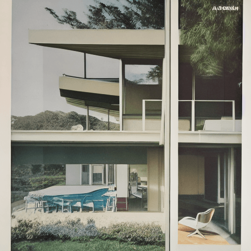 AI generated: Hyper realistic eye level exterior photo of a mid century modern style house overlooking the ocean, ...