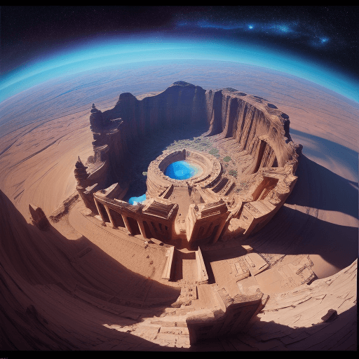 AI generated: a petra
 within a world::5 fantasy art, shot from space, ultra detailed::3 heaven and hell::2