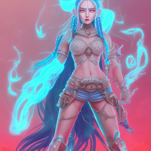AI generated:  A casual Jinx from serial Arcane (beautiful fictional female character with two blue braids and pin...