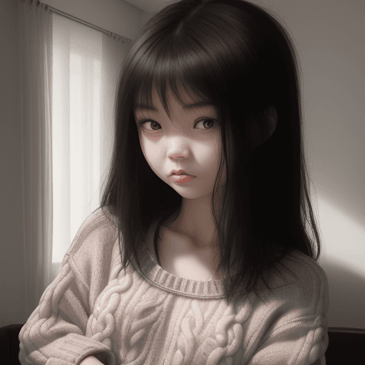 AI generated: chinese (22:1. 3) year old (woman:1. 1) with (dark:1. 2) hair half (naked:1. 1) in open room with th...