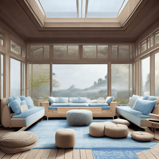 AI generated: High resolution photography interior design, dreamy sunken living room conversation pit, wooden floo...