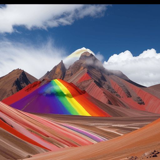 AI generated: hyperrealistic picture of the Vinicunca, showing the layers of colour