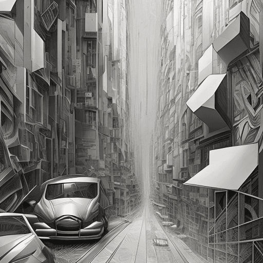 AI generated: shot of a dense city street, dynamic expressive linework, bold and exaggerated proportions, meticulo...