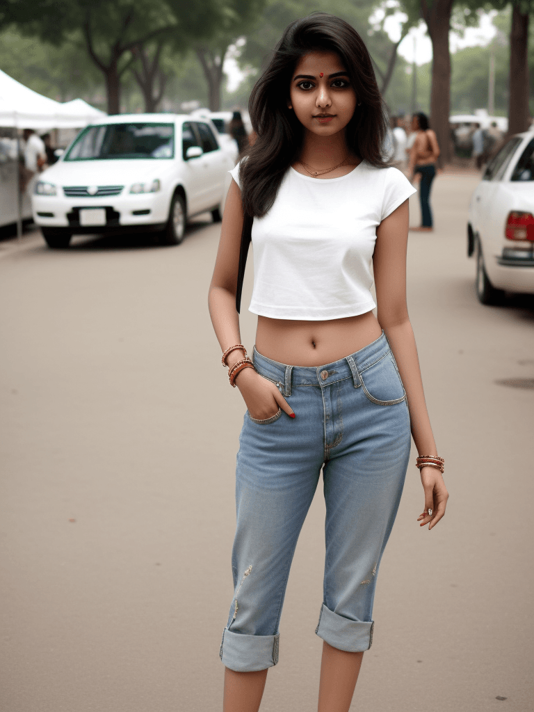 AI generated: A pretty indian girl with white skin, wearing American street style clothes, 