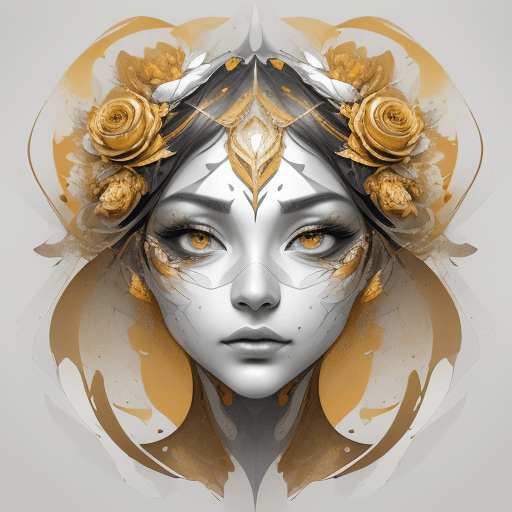 AI generated: Ultra detailed artistic abstract photography ofwoman's face (geometrical),golden, whiteroses, detail...