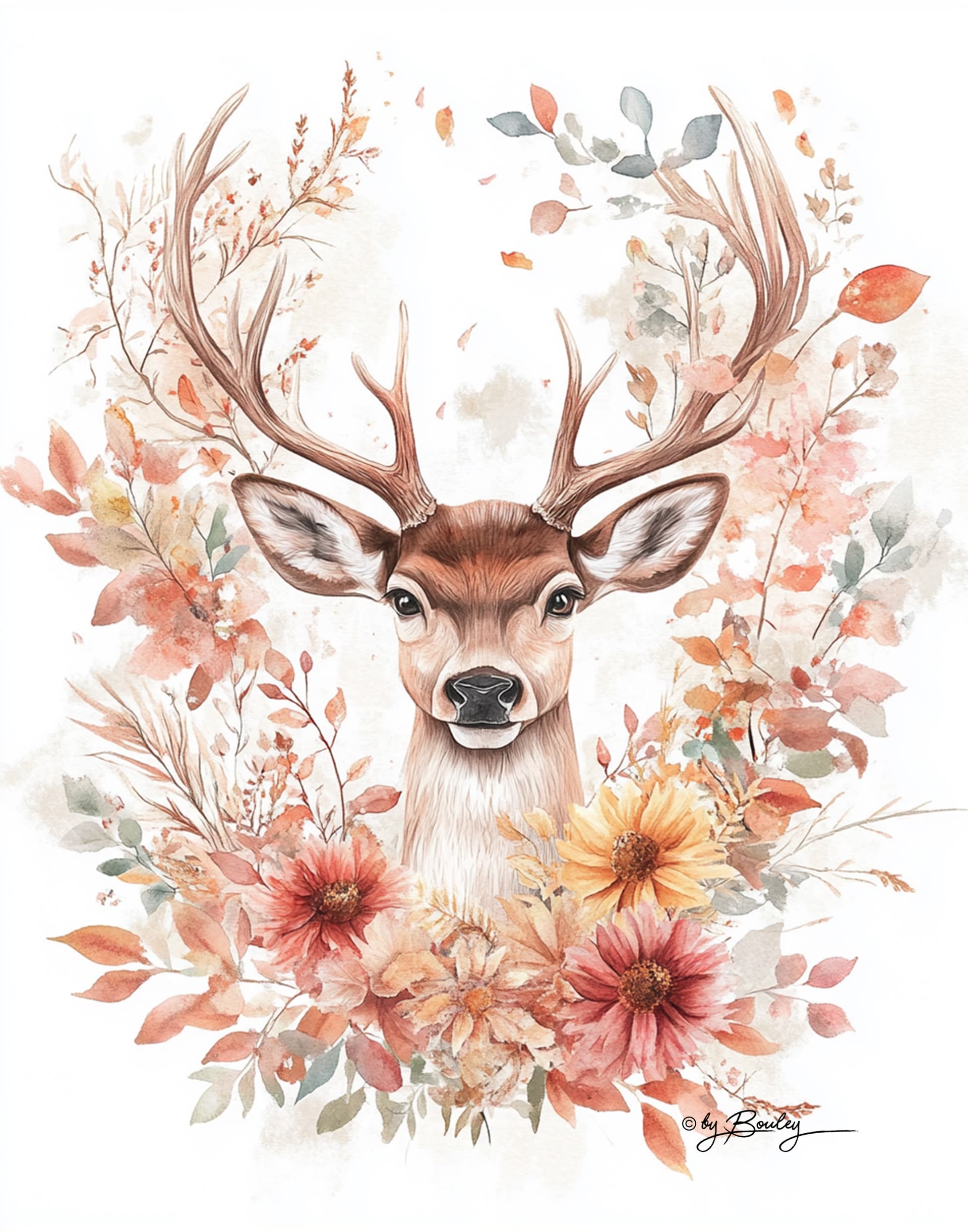 AI generated: enchanted deer antlers, autumn forest magic, an enchanted dreamlike autumn forest, delicate watercol...