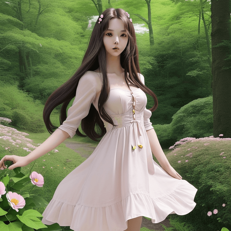AI generated: Photo of a 2D anime woman in her early 20s, she is super beautiful with small lips and nose and long...
