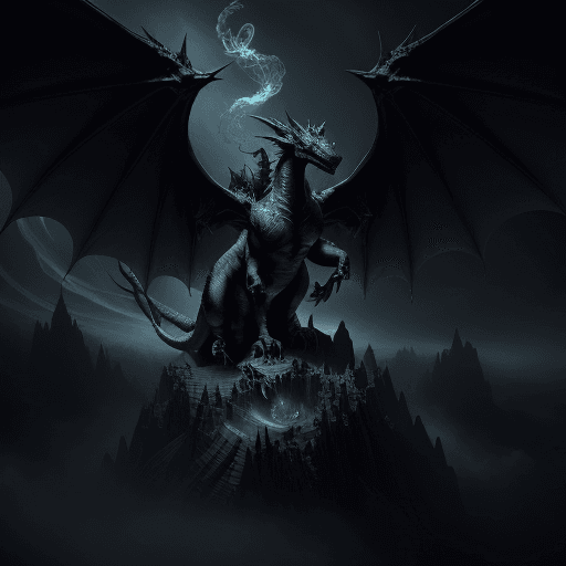 AI generated: Create an image of a darkness-themed scene featuring a majestic dragon with scale wings. Incorporate...