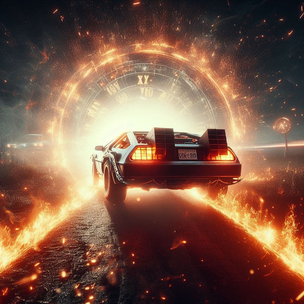 AI generated: Time travel inspired by steven spielberg,and robert zemeckis,back to the future,photorealistic,epic ...